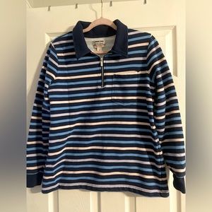 Lands' End Serious Sweats 1/4 Zip Sweatshirt Salt Wash Pink Blue Stripe Medium
